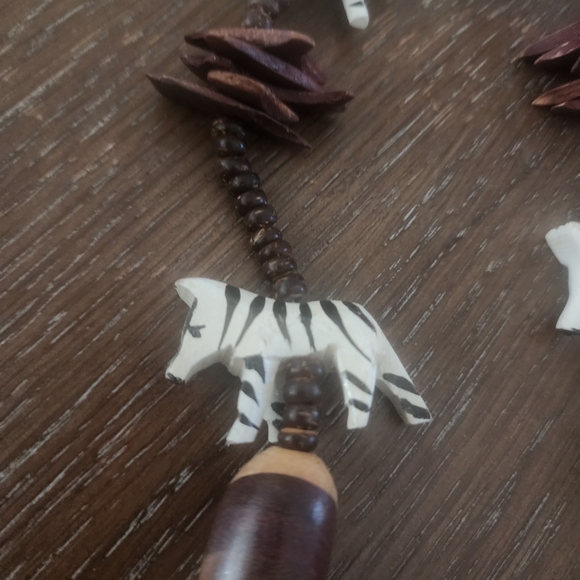 Brown and White Beaded Necklace with Zebra Accents - Picture 4 of 4